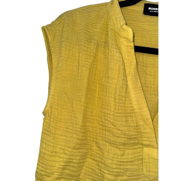 Monrow Womens Sleeveless  mustard color V-Neck Top - Eco-Friendly Organic Cotton - Picture 5 of 9
